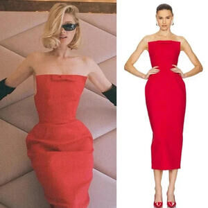 HELSA S Curve Strapless Dress with bow lipstick red size XXS NWT $298msrp